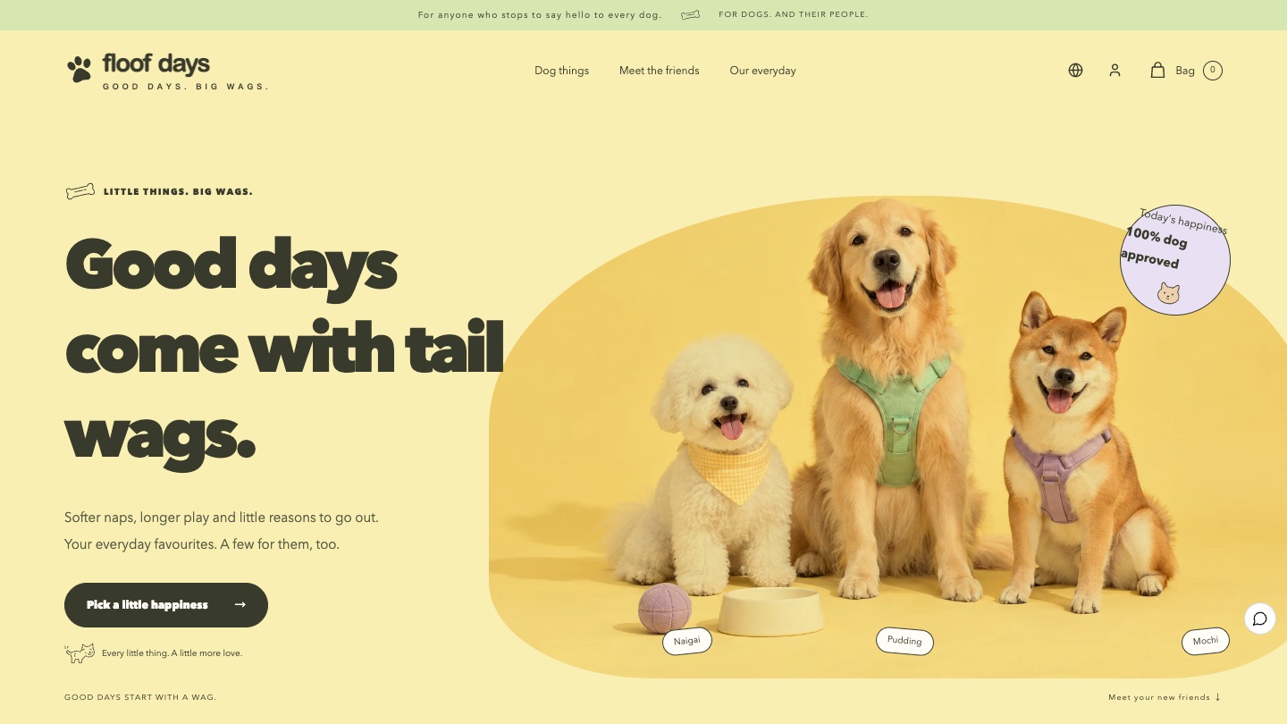Pet Supplies Store Website Design: How FLOOF DAYS Lets Three Dogs Lead the Way