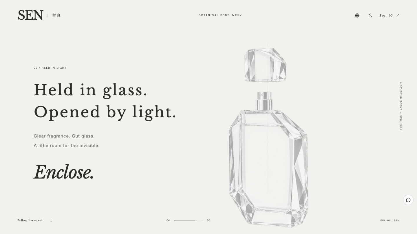 Enclose: Held in glass, opened by light