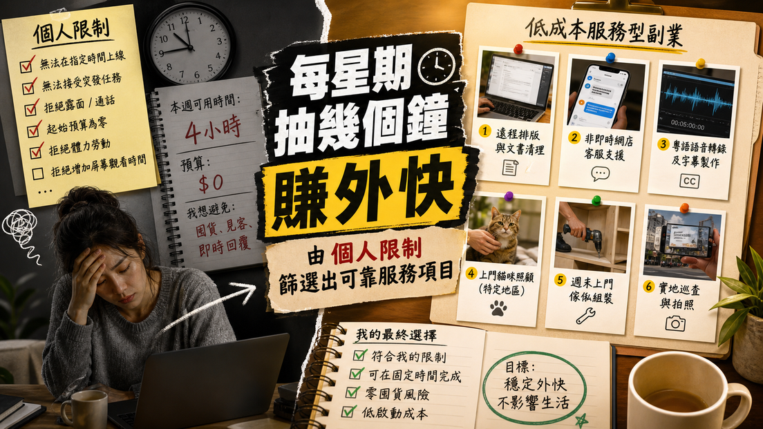 每星期抽幾個鐘賺外快：由個人限制篩選出可靠服務項目
