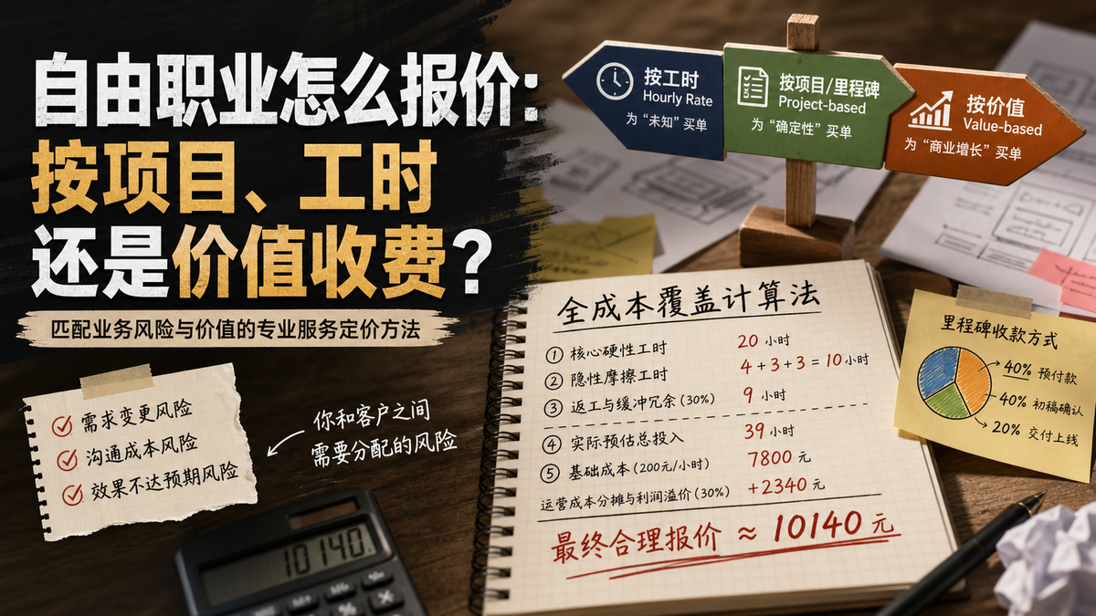 自由职业怎么报价：按项目、工时还是价值收费？