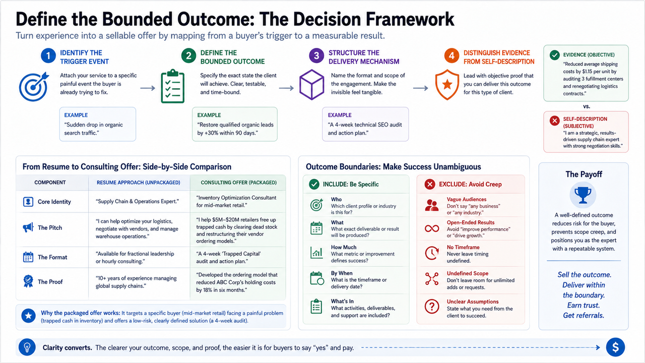 Decision framework for How to Sell Consulting Services by Packaging Your Expertise