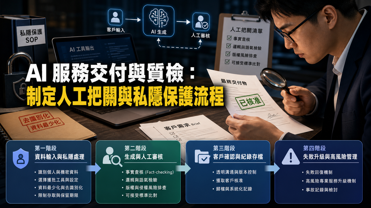 AI 服務交付與質檢：制定人工把關與私隱保護流程