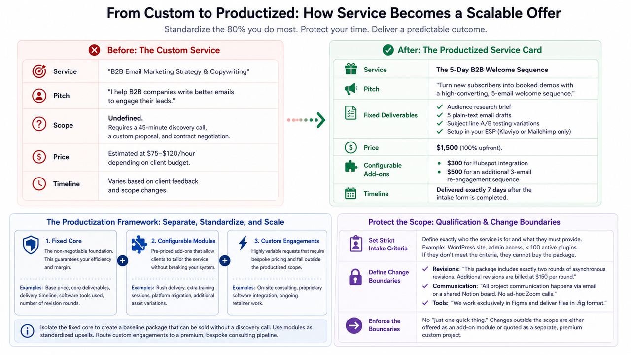 Decision framework for Stop Pitching from Scratch: How to Build a Productized Service
