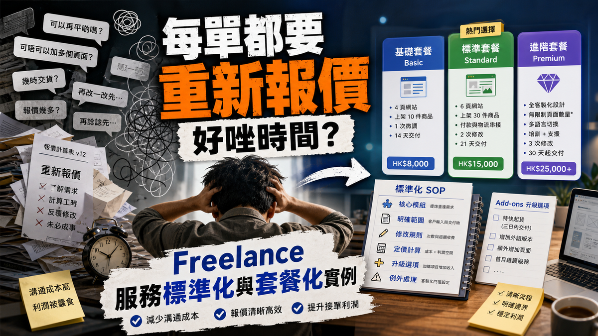 每單都要重新報價好嘥時間？Freelance 服務標準化與套餐化實例